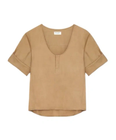 SAINT LAURENT SAINT LAURENT HENLEY U-NECK BLOUSE