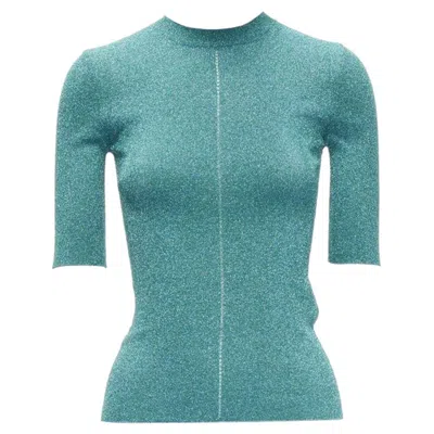 Pre-owned Saint Laurent Turquoise Blue Metallic Lurex Lattice Seam Knitted Top S