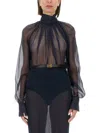 Saint Laurent Sheer Silk Blouse In Blue