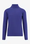 Saint Laurent Blue Cashmere Wool Blend Turtleneck Sweater In Blue