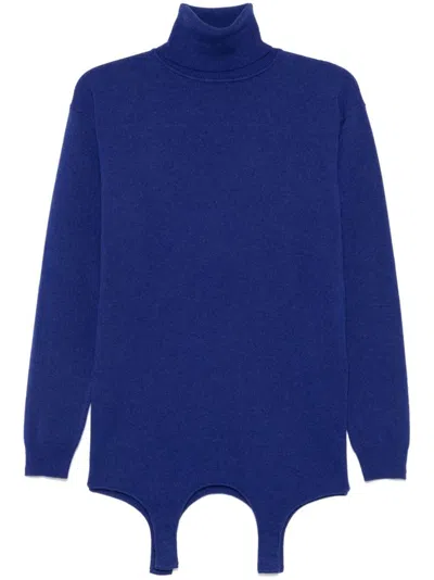 Saint Laurent Turtleneck Garter Cashmere Sweater In Blue