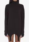 Saint Laurent Turtleneck Garter Sweater In Brown