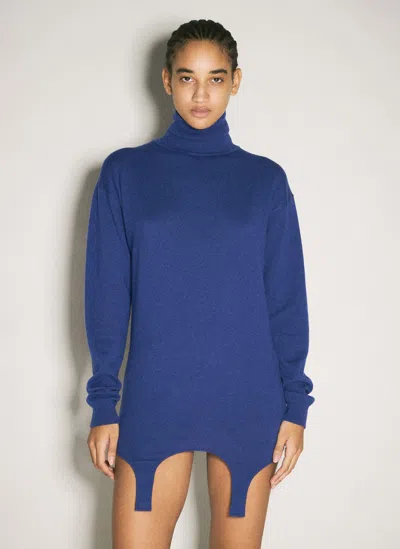 Saint Laurent Turtleneck Garter Jumper In Blue