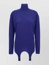 Saint Laurent Turtleneck Knit Sweater With Ribbed Cuffs In Blue