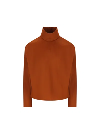 Saint Laurent Turtleneck Knitted Jumper In Brown