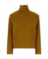 Saint Laurent Stretch Silk Blend Turtleneck Long Sleeve Top In Brown