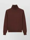 Saint Laurent Turtleneck Knitwear With Ribbed Cuffs And Hem In Brown