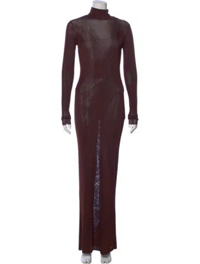 Pre-owned Saint Laurent Turtleneck Long Dress W/ Tags In Brown