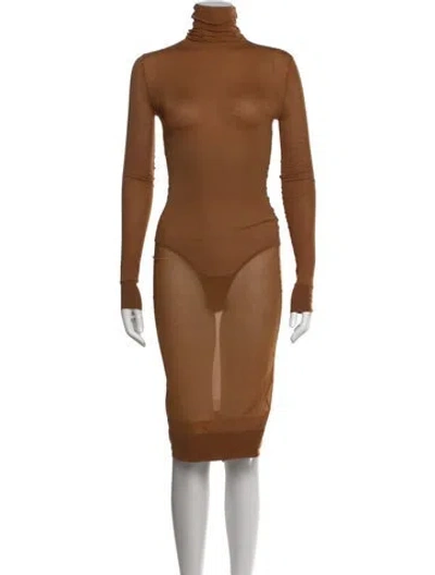 Pre-owned Saint Laurent Turtleneck Midi Length Dress W/ Tags In Brown