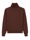 Saint Laurent Turtleneck Knitwear With Ribbed Cuffs And Hem In Brown