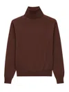 Saint Laurent Turtleneck Knitwear With Ribbed Cuffs And Hem In Brown