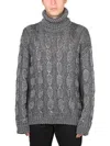 Saint Laurent Cable-knit Roll-neck Jumper In Silver