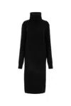 Saint Laurent Turtleneck Ribbed Dress In Black