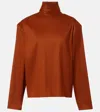 Saint Laurent Turtleneck Silk-blend Top In Orange