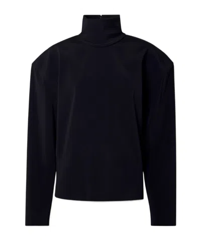 Saint Laurent Turtleneck Stretch-satin Blouse In Blue
