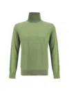Saint Laurent Turtleneck Wool Blend Sweater In Green