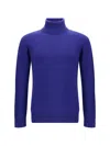 Saint Laurent Blue Cashmere Wool Blend Turtleneck Sweater In Blue