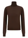 Saint Laurent Turtleneck Sweater Dropped Shoulders In Brown