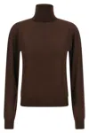 Saint Laurent Turtleneck Sweater Dropped Shoulders In Brown