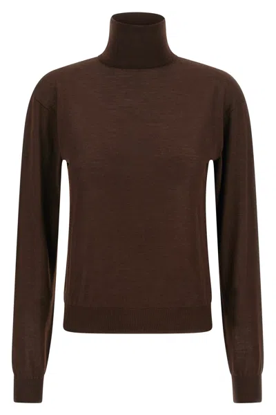 Saint Laurent Turtleneck Sweater Dropped Shoulders In Brown