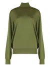 Saint Laurent Turtleneck Sweater With Long Sleeves And Ribbed Edges In Green