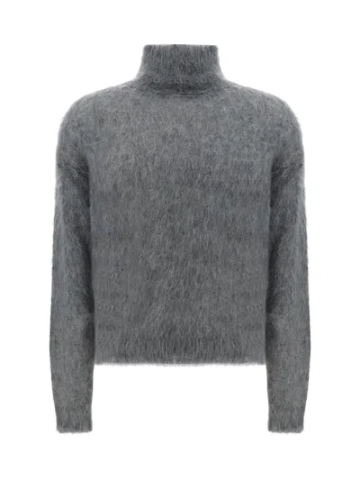 Saint Laurent Turtleneck Sweater In Gray