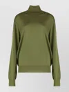 Saint Laurent Turtleneck Sweater With Long Sleeves And Ribbed Edges In Green