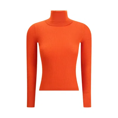 Saint Laurent Ribbed-knit Turtleneck Sweater In Orange