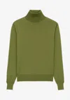 Saint Laurent Turtleneck Wool Blend Sweater In Green