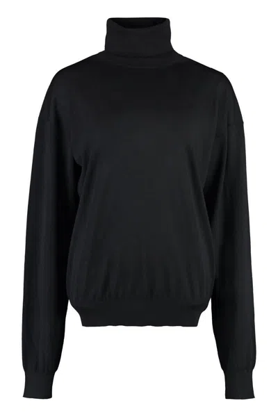 Saint Laurent Turtleneck Wool Pullover In Black
