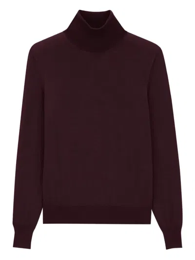 Saint Laurent Turtleneck Wool Sweater In Burgundy