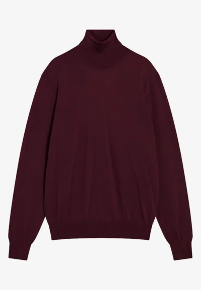 Saint Laurent Turtleneck Wool Sweater In Burgundy