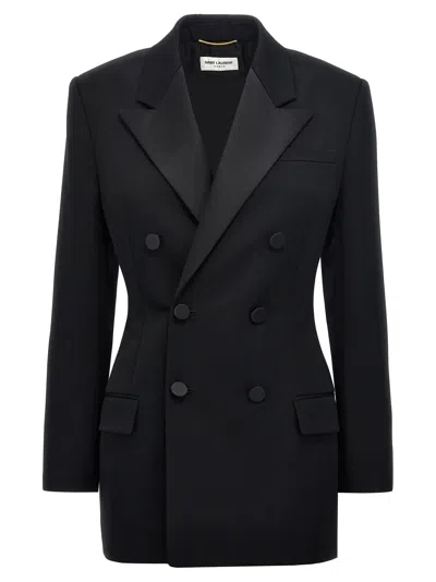 Saint Laurent Double-breasted Wool Blazer In Black