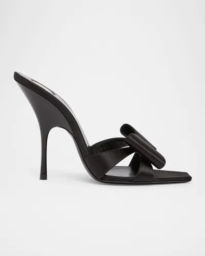 Saint Laurent Tuxedo Bow Satin Stiletto Sandals In Black