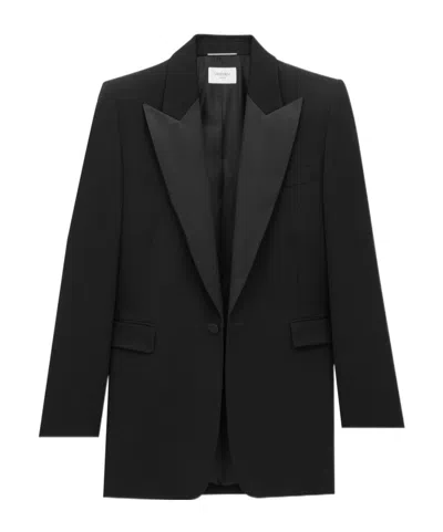 Saint Laurent Tuxedo Jacket In Grain De Poudre In Black