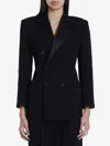 Saint Laurent Black Double-breasted Jacket With Peak Revers In Wool Woman In Black