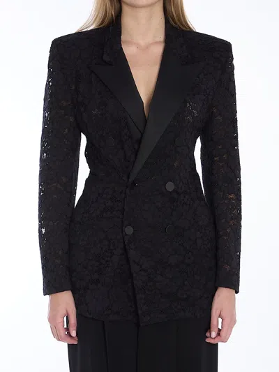 Saint Laurent Tuxedo Jacket In Guipure In Black
