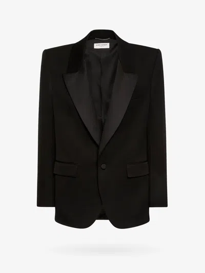 Saint Laurent Tuxedo Wool Blazer With Satin Lapel In Black