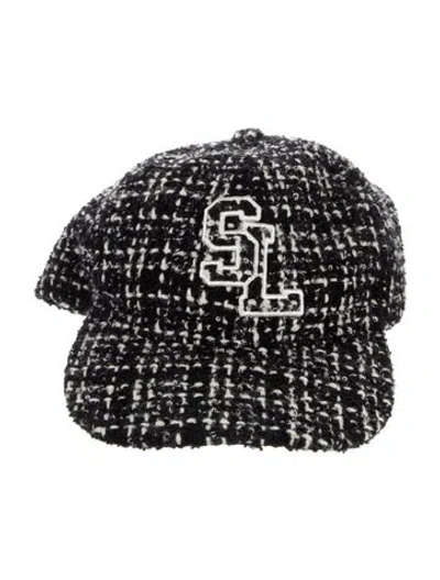 Pre-owned Saint Laurent Tweed Baseball Cap In Black