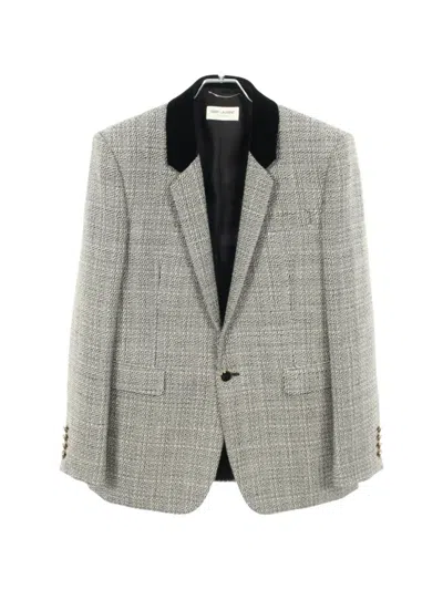 Pre-owned Saint Laurent Tweed Blazer In White