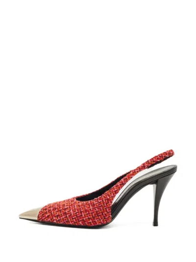 Pre-owned Saint Laurent Tweed Cap-toe Pumps In Red