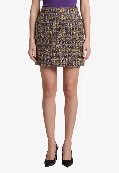 Saint Laurent High Waist Mini Skirt Textured Fabric In Multi
