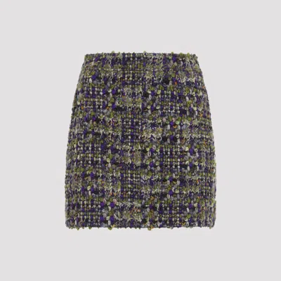 Saint Laurent High Waist Mini Skirt Textured Fabric In Multi