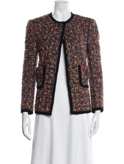 Pre-owned Saint Laurent Tweed Pattern Jacket In Blue
