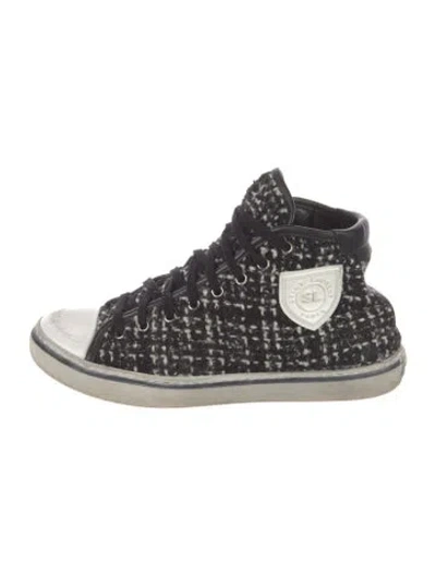 Pre-owned Saint Laurent Tweed Printed Sneakers In Black