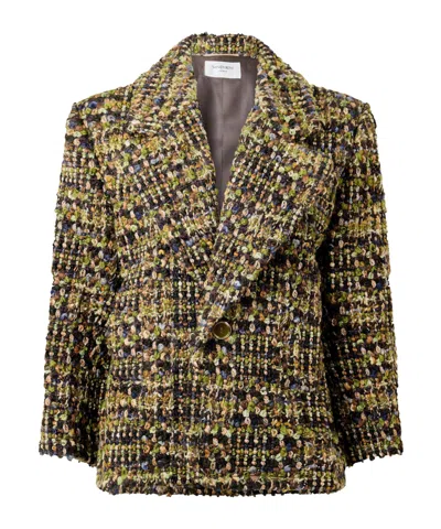 Saint Laurent Kaki Gris Vert Tweed Jacket In White