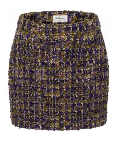 Saint Laurent Tweed Skirt In Multi