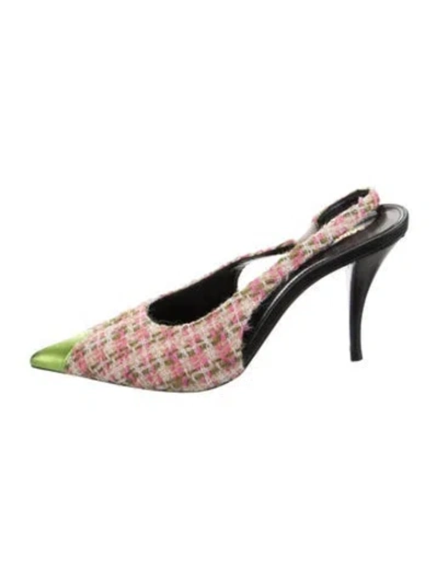 Pre-owned Saint Laurent Tweed Tweed Pattern Slingback Pumps In Multi