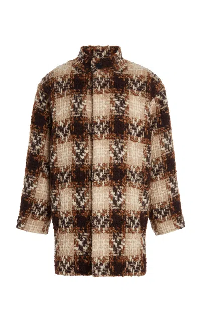 Saint Laurent Tweed Wool-blend Coat In Brown