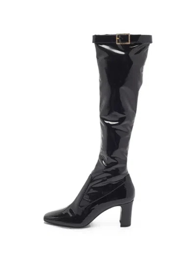 Pre-owned Saint Laurent Twiggy Patent Leather Boots In Black